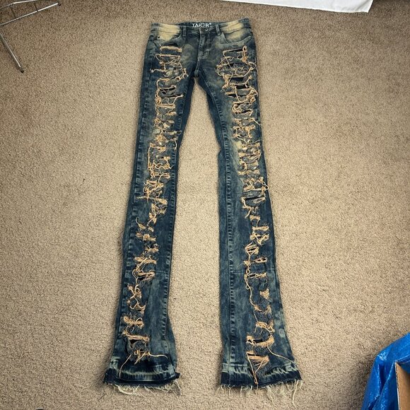 Taker Jeans Super Distressed Ripped Flare Black 30 44 (32") - Picture 2 of 6